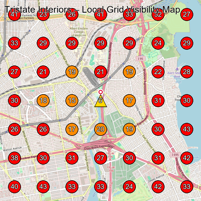 Tristate Interiors GeoGrid visibility map for Flooring Store in Queens